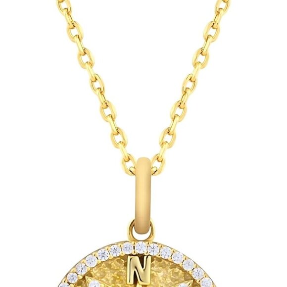 Compass Necklace Women's Sterling Silver 14K Gold Plated Travel Gift